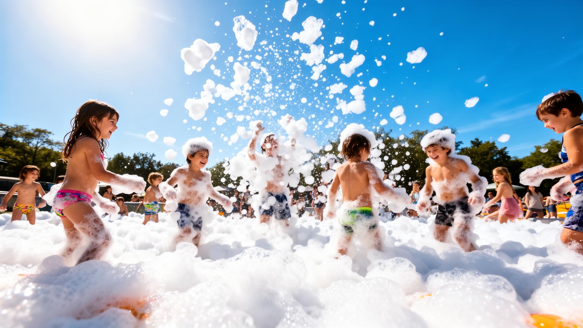 Kids playing in a foam party in Fresno CA